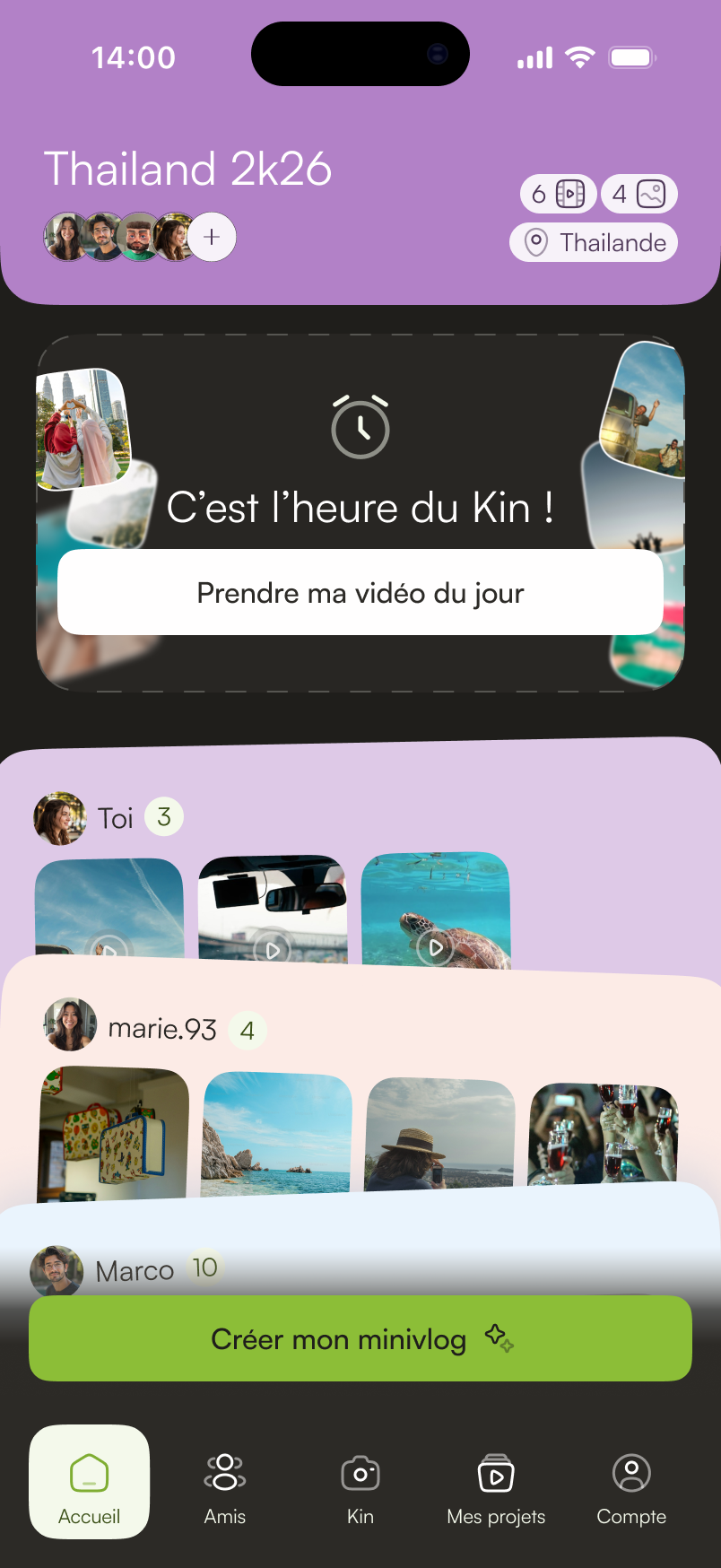 Kin — galerie collective, photos et vidéos rassemblées depuis les téléphones de tous les participants