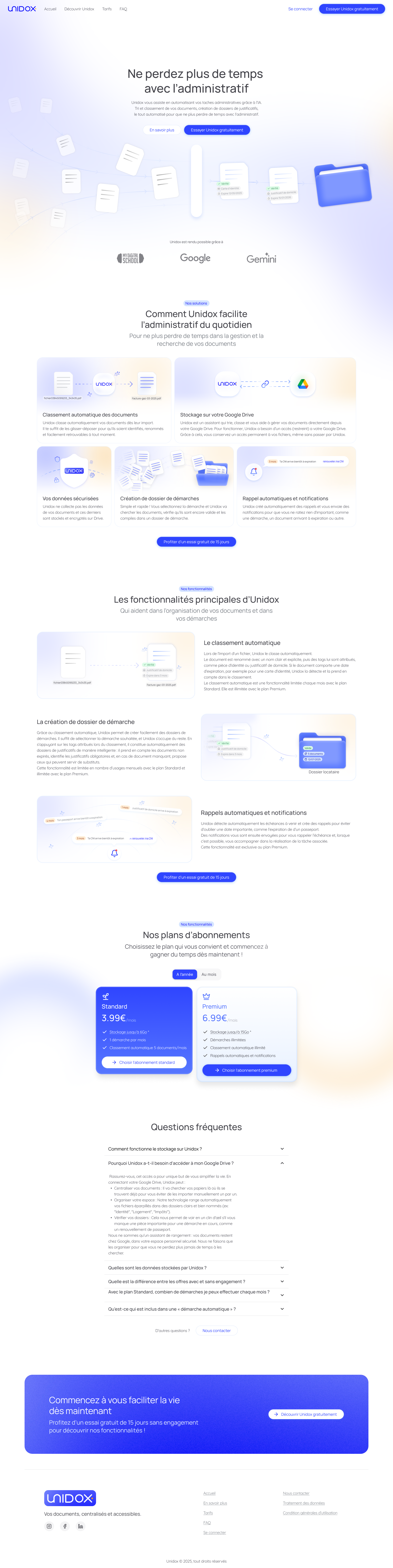 Landing page Unidox — page de présentation du produit