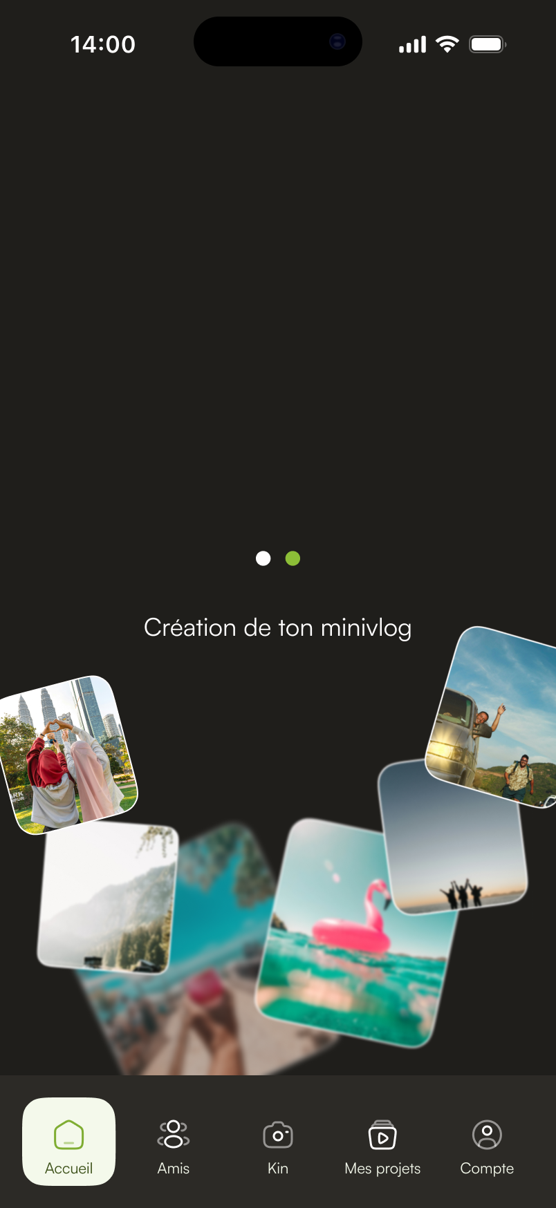 Kin — lecteur du vlog généré, montage automatique des souvenirs collectifs du voyage